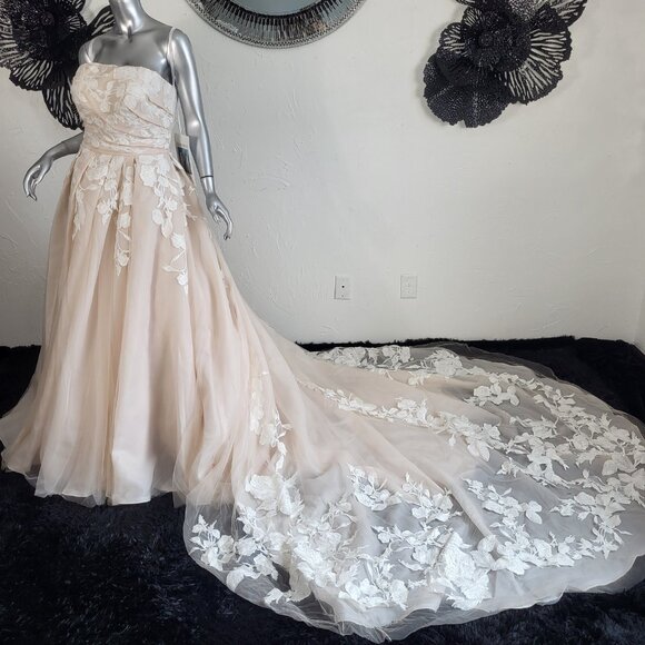 NWT~$1699~ALLURE BRIDAL~12~STRAPLESS CHAMPAGNE IVORY EMBELLISHED WEDDING DRESS - Picture 9 of 16